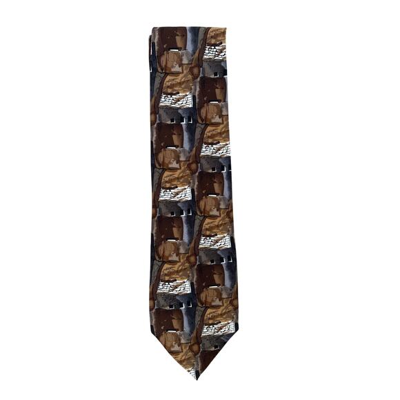 Jerry Garcia Brown Tan Gray Abstract Neck Tie - Picture 1 of 3